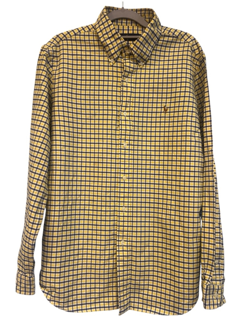 “Ralph Lauren Men’s Large Yellow Blue Gingham Button Down Shirt Classic Fit”